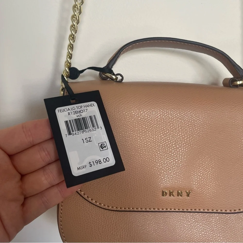 DKNY NWT Felicia Large Top‎ Handle Leather Crossbody Bag Tan Cocktail Wedding